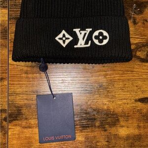 Louis Vuitton Black Knit Hat with White Emblem